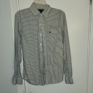 American Eagle Outfitters Navy and White Striped Shirt